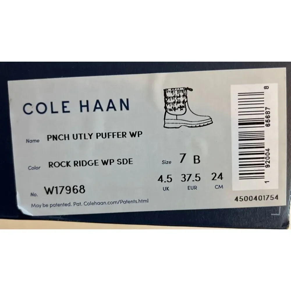 Cole Haan W17968 Women's Pinch Utility Puffer Waterproof Suede Boot Gray 7 B NWT